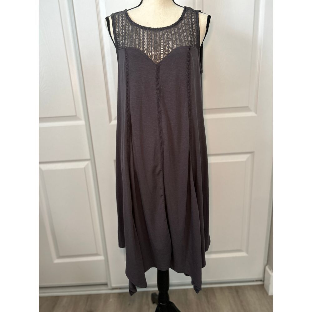 NWT Torrid Midi Jersey Knit Trapeze‎ Dress Sleeveless Gray Crochet Lace 1X Boho